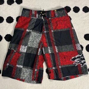 Maui And Sons Boys Swim Trunks Board Shorts Shark Surf Red Black Size 6 Surf